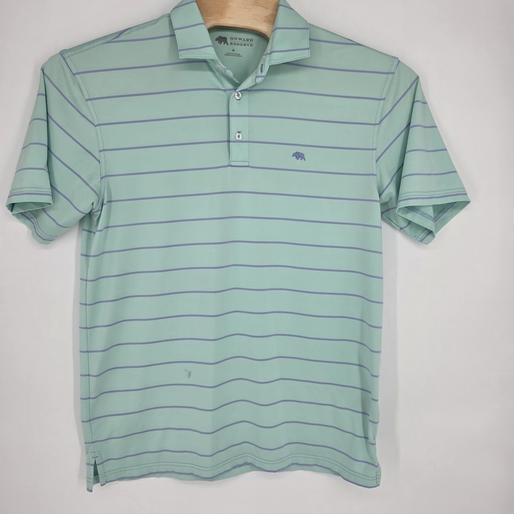 Onward Reserve Polo Shirt Mens Medium Striped Mint Green Performance Polyester